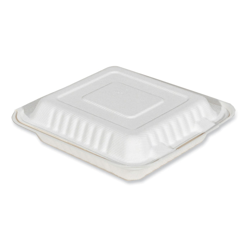 ChampWare Molded-Fiber Clamshell Containers, 8 x 8, White, Sugarcane, 200/Carton (SCH18942) Case of 200