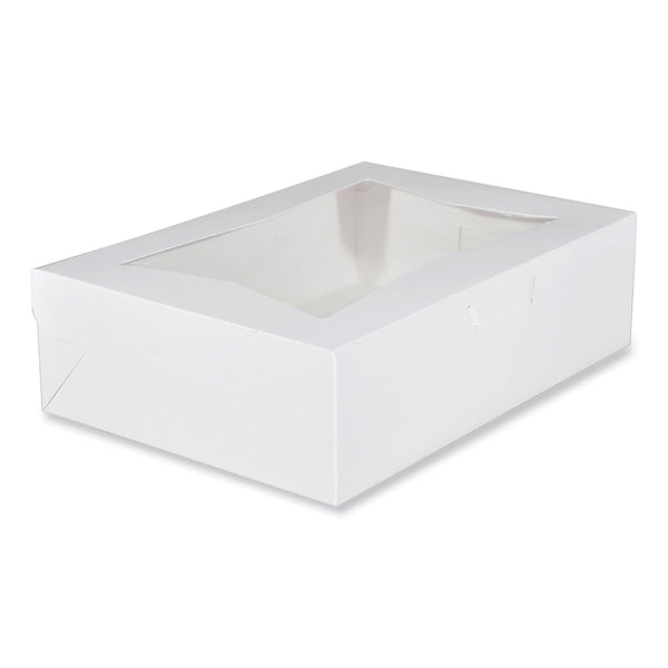 White Window Bakery Boxes with Tuck-in Lid, 10 x 14 x 4, White, Paper, 100/Carton (SCH23093) Case of 100