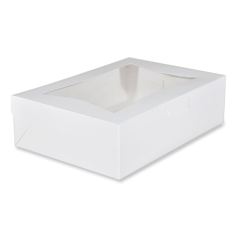 White Window Bakery Boxes with Tuck-in Lid, 10 x 14 x 4, White, Paper, 100/Carton (SCH23093) Case of 100