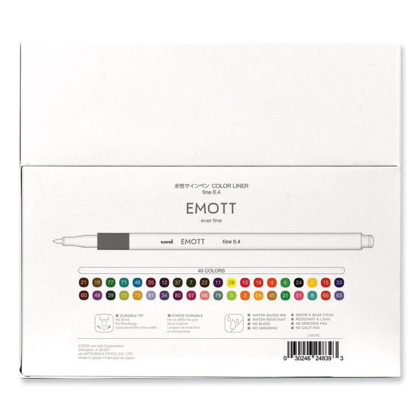 uniball® EMOTT ever fine Porous Point Pen, Stick, Fine 0.4 mm, Assorted Ink Colors, White Barrel, 40/Pack (UBC24839) Each