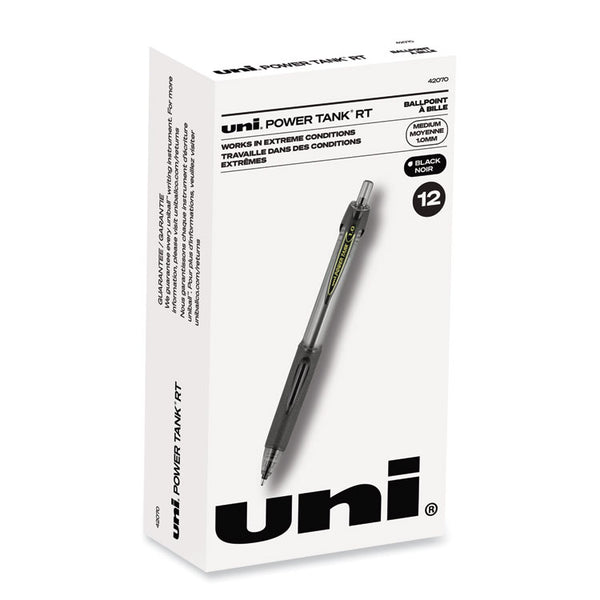 uniball® Power Tank RT Ballpoint Pen, Retractable, Bold 1 mm, Black Ink, Smoke/Black Barrel, Dozen (UBC42070) 1 Dozen