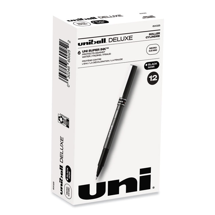 uniball® Deluxe Roller Ball Pen, Stick, Extra-Fine 0.5 mm, Black Ink, Metallic Gray/Black Barrel, Dozen (UBC60025) 1 Dozen