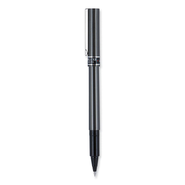 uniball® Deluxe Roller Ball Pen, Stick, Extra-Fine 0.5 mm, Black Ink, Metallic Gray/Black Barrel, Dozen (UBC60025)
