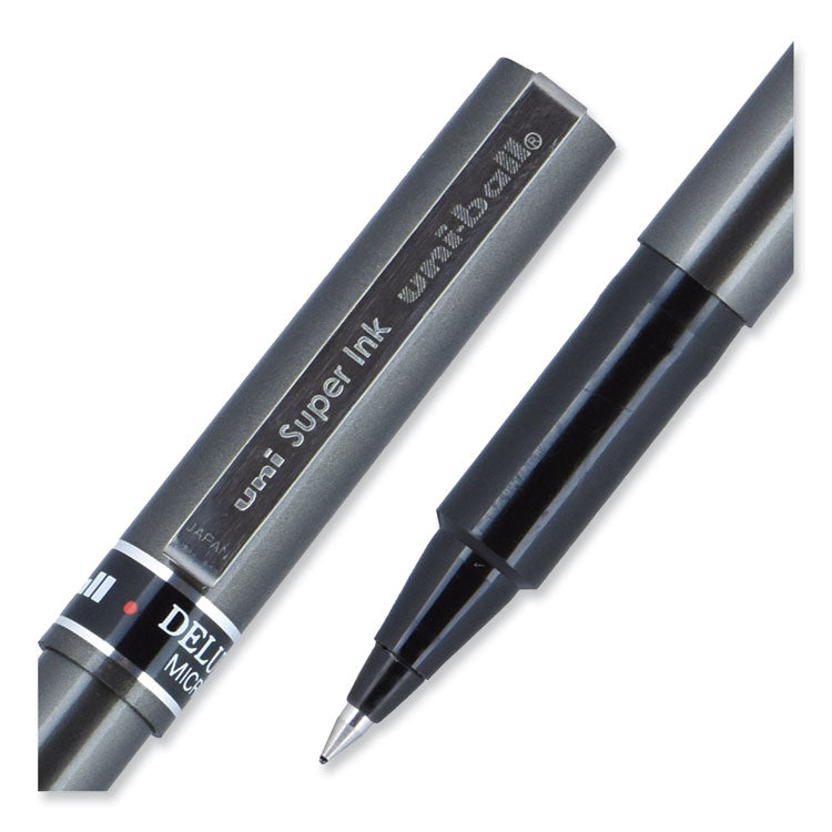 uniball® Deluxe Roller Ball Pen, Stick, Extra-Fine 0.5 mm, Black Ink, Metallic Gray/Black Barrel, Dozen (UBC60025) 1 Dozen