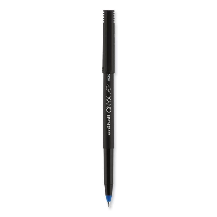 uniball® ONYX Roller Ball Pen, Stick, Extra-Fine 0.5 mm, Blue Ink, Black/Blue Barrel, Dozen (UBC60041) 1 Dozen