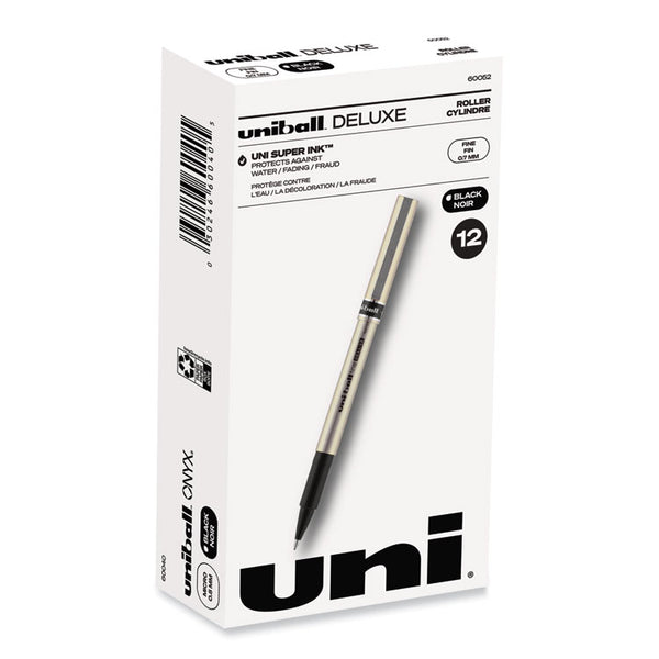 uniball® Deluxe Roller Ball Pen, Stick, Fine 0.7 mm, Black Ink, Champagne/Black Barrel, Dozen (UBC60052)