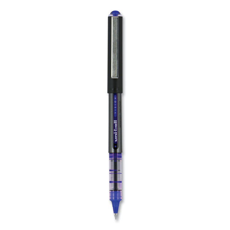 uniball® VISION Roller Ball Pen, Stick, Extra-Fine 0.5 mm, Blue Ink, Gray/Blue/Clear Barrel, Dozen (UBC60108) 1 Dozen