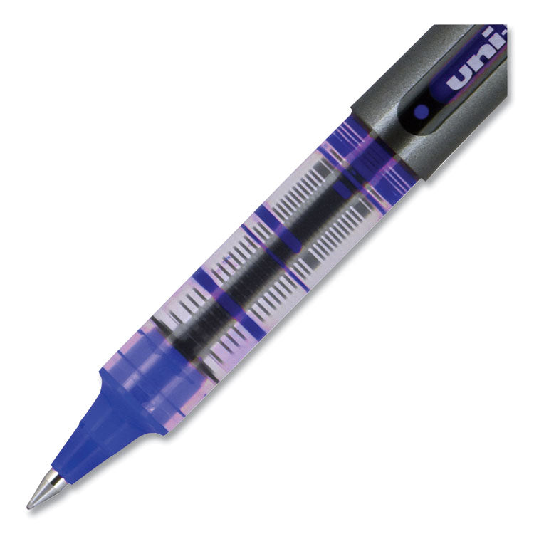 uniball® VISION Roller Ball Pen, Stick, Extra-Fine 0.5 mm, Blue Ink, Gray/Blue/Clear Barrel, Dozen (UBC60108) 1 Dozen