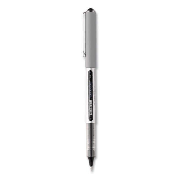 uniball® VISION Roller Ball Pen, Stick, Fine 0.7 mm, Black Ink, Silver/Black/Clear Barrel, Dozen (UBC60126) 1 Dozen