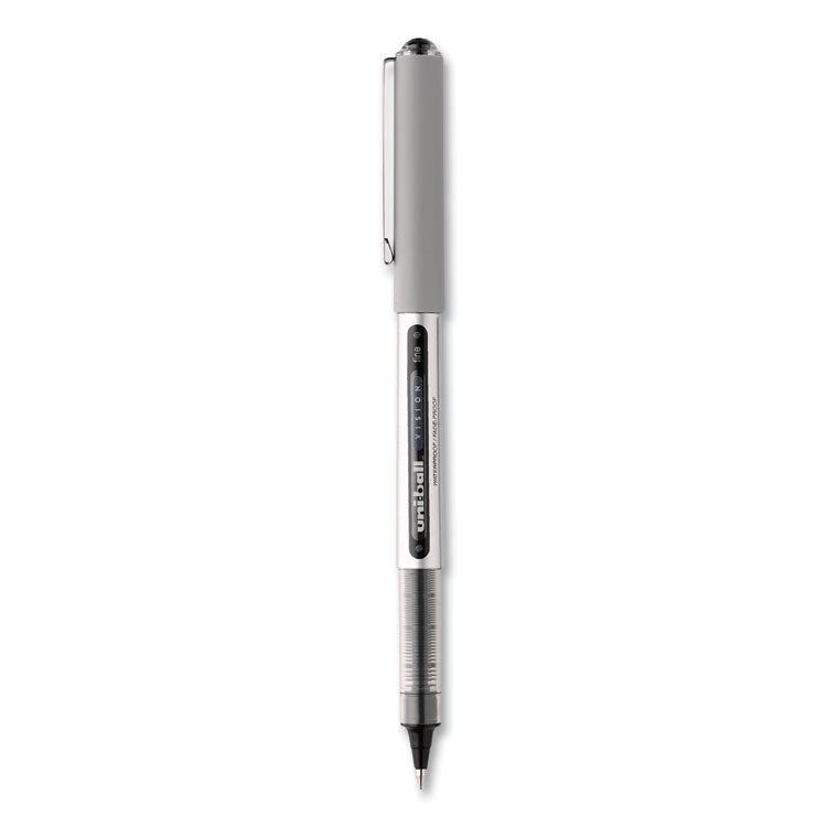 uniball® VISION Roller Ball Pen, Stick, Fine 0.7 mm, Black Ink, Silver/Black/Clear Barrel, Dozen (UBC60126) 1 Dozen