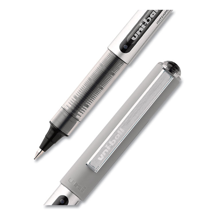 uniball® VISION Roller Ball Pen, Stick, Fine 0.7 mm, Black Ink, Silver/Black/Clear Barrel, Dozen (UBC60126) 1 Dozen