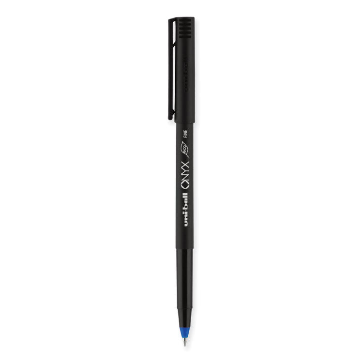 uniball® ONYX Roller Ball Pen, Stick, Fine 0.7 mm, Blue Ink, Black/Blue Barrel, Dozen (UBC60145) 1 Dozen