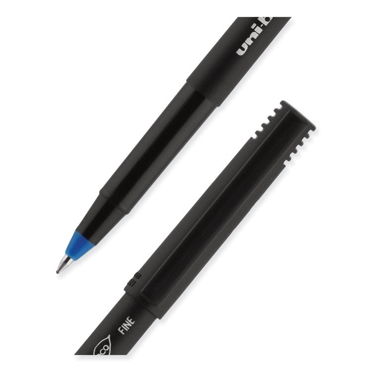 uniball® ONYX Roller Ball Pen, Stick, Fine 0.7 mm, Blue Ink, Black/Blue Barrel, Dozen (UBC60145)