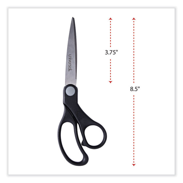 Universal® Stainless Steel Office Scissors, 8.5" Long, 3.75" Cut Length, Black Offset Handle (UNV92010)