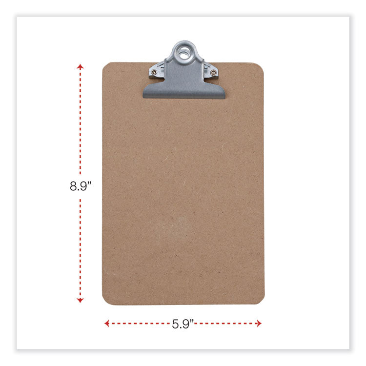 Universal® Hardboard Clipboard, 0.75" Clip Capacity, Holds 5 x 8 Sheets, Brown (UNV05610) Each