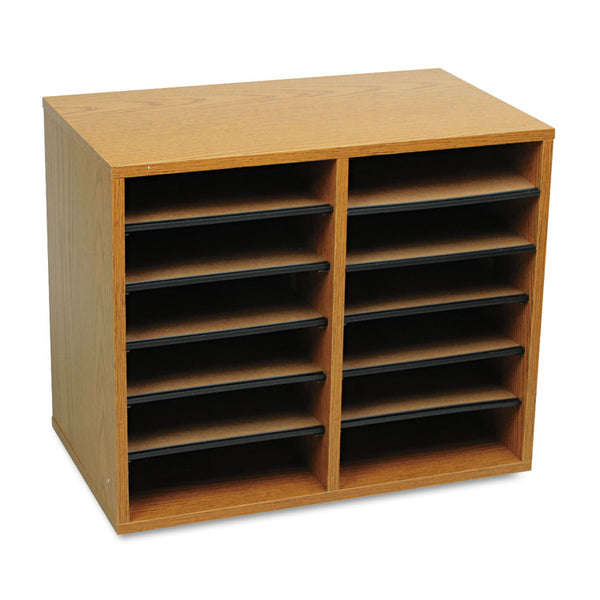 Safco® Wood/Fiberboard Literature Sorter, 12 Compartments, 19.63 x 11.88 x 16.13, Oak (SAF9420MO)
