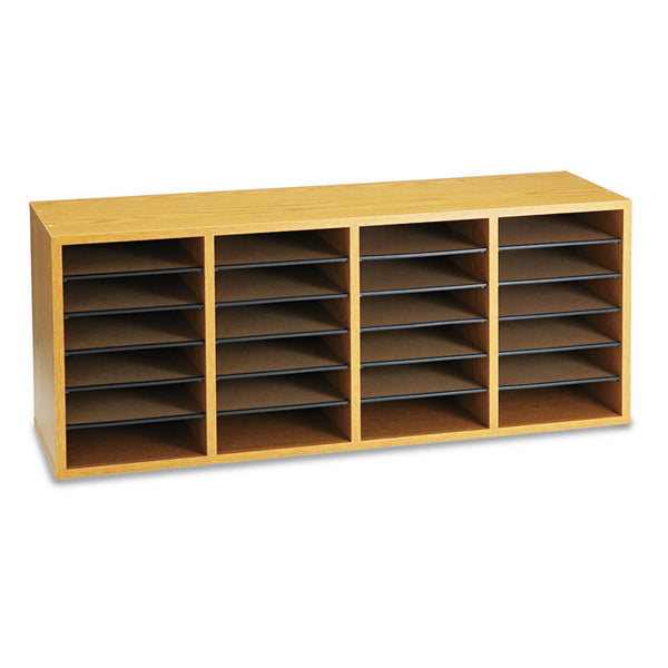 Safco® Wood/Laminate Sorter, 24 Compartments, 39.25 x 11.75 x 16.25, Medium Oak (SAF9423MO)
