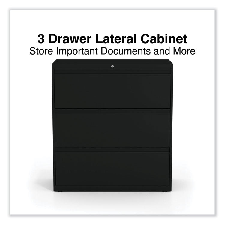 Alera® Lateral File, 3 Legal/Letter/A4/A5-Size File Drawers, Black, 36" x 18.63" x 40.25" (ALEHLF3641BL)