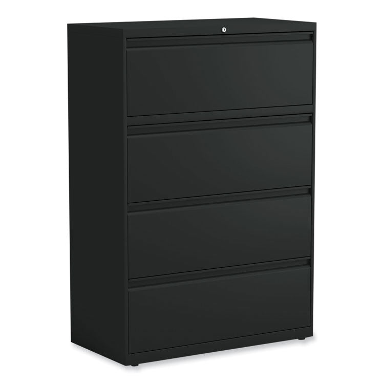 Alera® Lateral File, 4 Legal/Letter-Size File Drawers, Black, 36" x 18.63" x 52.5" (ALEHLF3654BL)