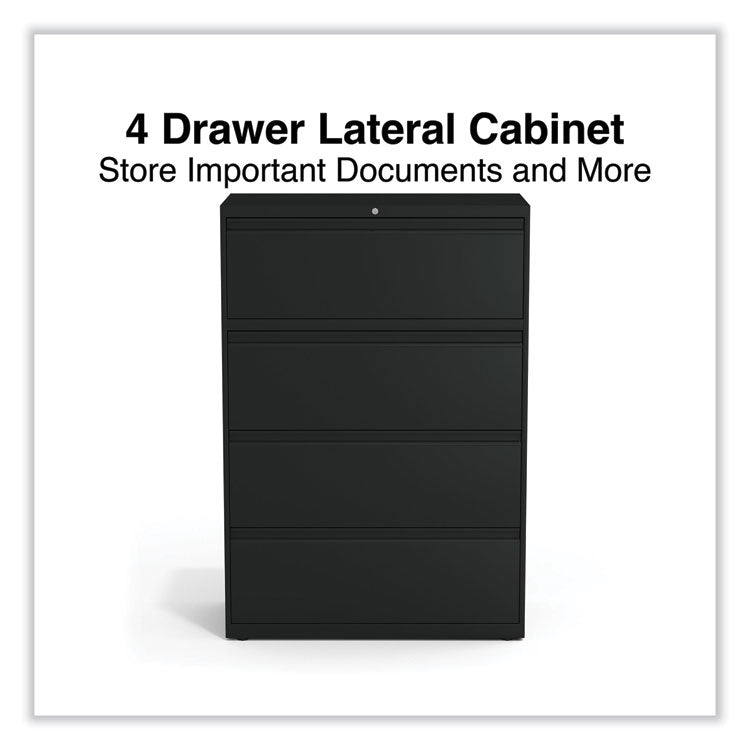 Alera® Lateral File, 4 Legal/Letter-Size File Drawers, Black, 36" x 18.63" x 52.5" (ALEHLF3654BL)