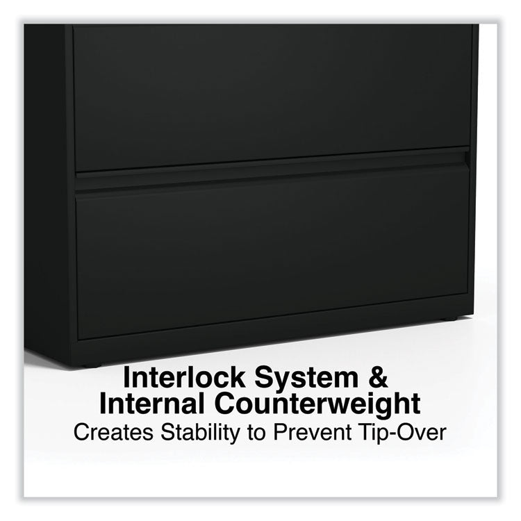 Alera® Lateral File, 4 Legal/Letter-Size File Drawers, Black, 36" x 18.63" x 52.5" (ALEHLF3654BL)