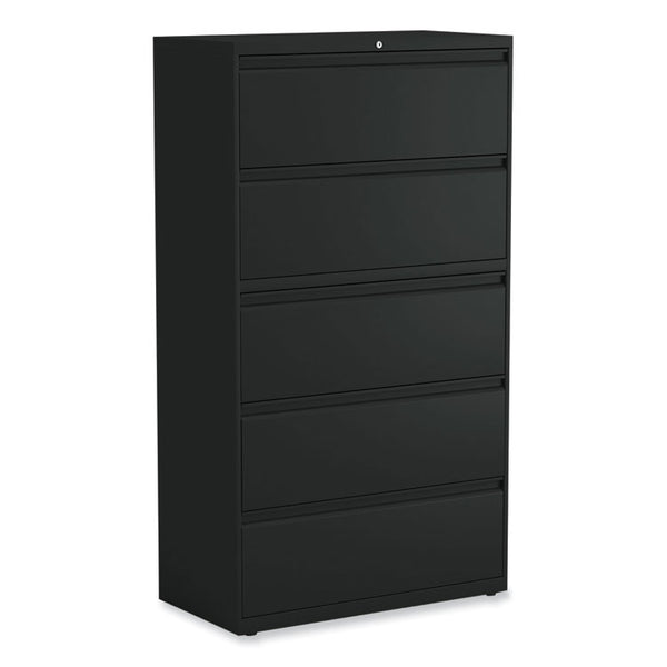 Alera® Lateral File, 5 Legal/Letter/A4/A5-Size File Drawers, Black, 36" x 18.63" x 67.63" (ALEHLF3667BL)