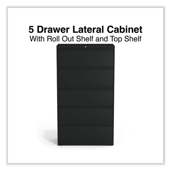 Alera® Lateral File, 5 Legal/Letter/A4/A5-Size File Drawers, Black, 36" x 18.63" x 67.63" (ALEHLF3667BL)