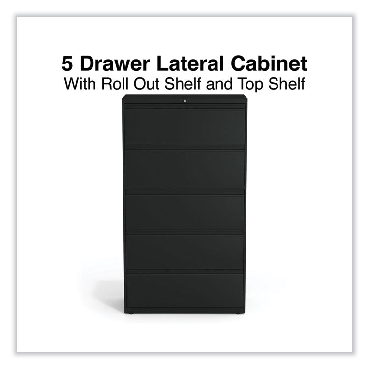 Alera® Lateral File, 5 Legal/Letter/A4/A5-Size File Drawers, Black, 36" x 18.63" x 67.63" (ALEHLF3667BL) Each