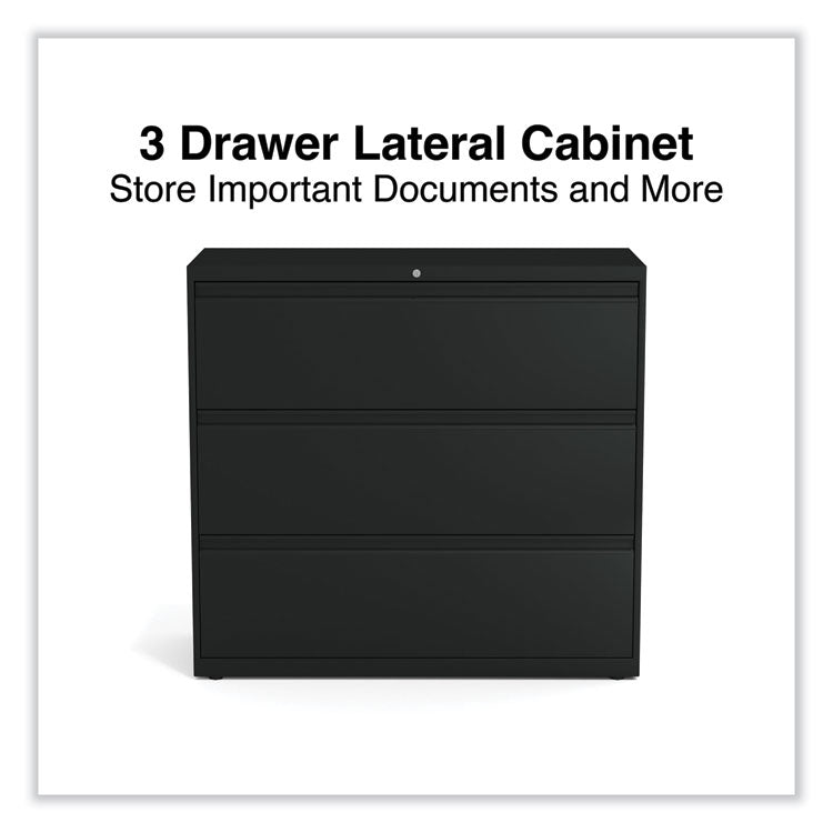 Alera® Lateral File, 3 Legal/Letter/A4/A5-Size File Drawers, Black, 42" x 18.63" x 40.25" (ALEHLF4241BL)