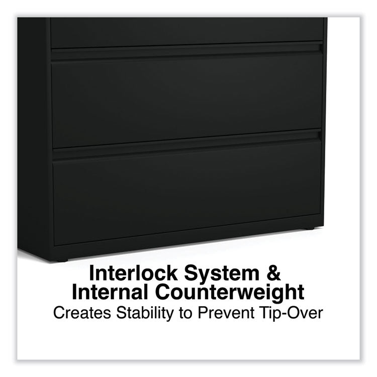 Alera® Lateral File, 3 Legal/Letter/A4/A5-Size File Drawers, Black, 42" x 18.63" x 40.25" (ALEHLF4241BL)