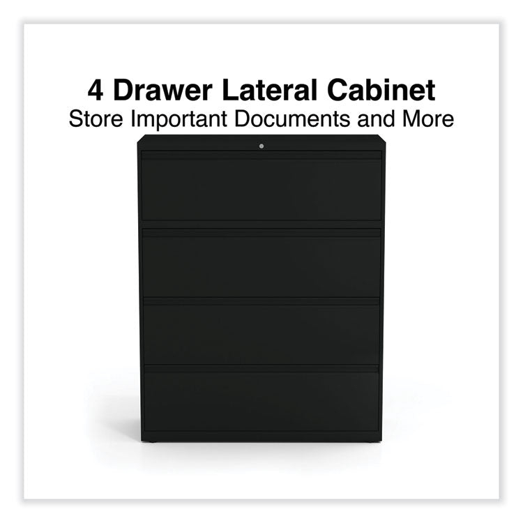 Alera® Lateral File, 4 Legal/Letter-Size File Drawers, Black, 42" x 18.63" x 52.5" (ALEHLF4254BL)