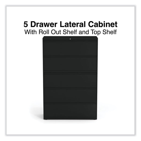 Alera® Lateral File, 5 Legal/Letter/A4/A5-Size File Drawers, Black, 42" x 18.63" x 67.63" (ALEHLF4267BL)