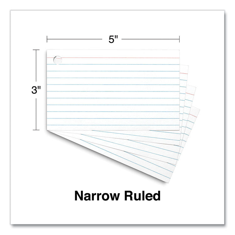 Universal® Ring Index Cards, Ruled, 3 x 5, White, 100/Pack (UNV47300)