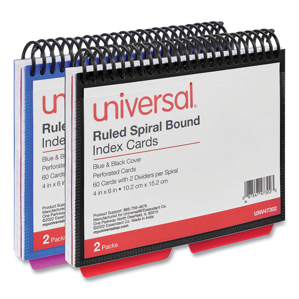 Universal® Spiral Bound Index Cards, Ruled, 4 x 6, White, 120/Pack (UNV47302)