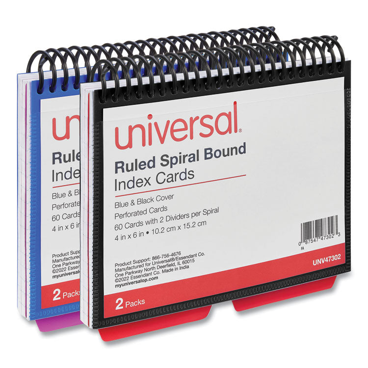 Universal® Spiral Bound Index Cards, Ruled, 4 x 6, White, 120/Pack (UNV47302)