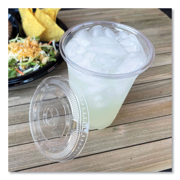 Boardwalk® PET Cold Cup Lids, Fits 12 oz Squat and 14 to 24 oz Plastic Cups, Clear, 100/Sleeve, 10 Sleeves/Carton (BWKPETSTRAW) Case of 1000