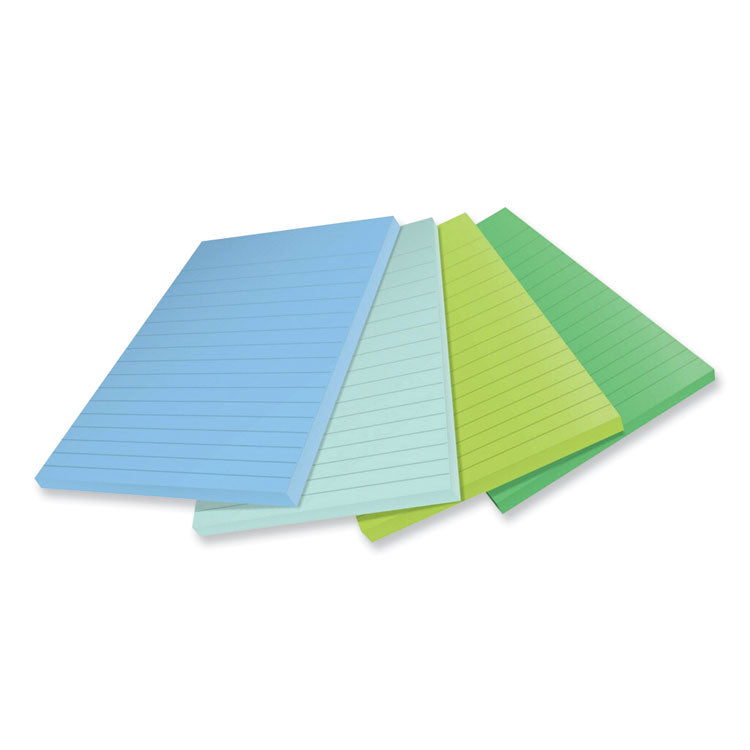 Post-it® Notes Super Sticky 100% Recycled Paper Super Sticky Notes, Ruled, 4" x 6", Oasis, 45 Sheets/Pad, 4 Pads/Pack (MMM4621R4SST) Pack of 4