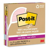 Post-it® Notes Super Sticky 100% Recycled Paper Super Sticky Notes, Ruled, 4" x 4", Wanderlust Pastels, 70 Sheets/Pad, 3 Pads/Pack (MMM675R3SSNRP) Pack of 3