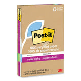 Post-it® Notes Super Sticky 100% Recycled Paper Super Sticky Notes, Ruled, 4" x 6", Oasis, 45 Sheets/Pad, 4 Pads/Pack (MMM4621R4SST) Pack of 4