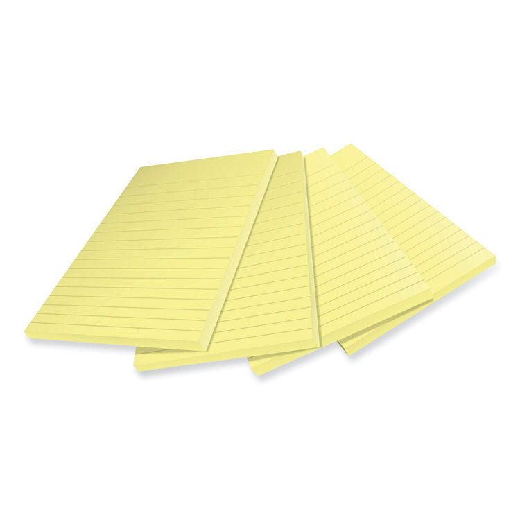 Post-it® Notes Super Sticky 100% Recycled Paper Super Sticky Notes, Ruled, 4" x 6", Canary Yellow, 45 Sheets/Pad, 4 Pads/Pack (MMM4621R4SSCY) Pack of 4