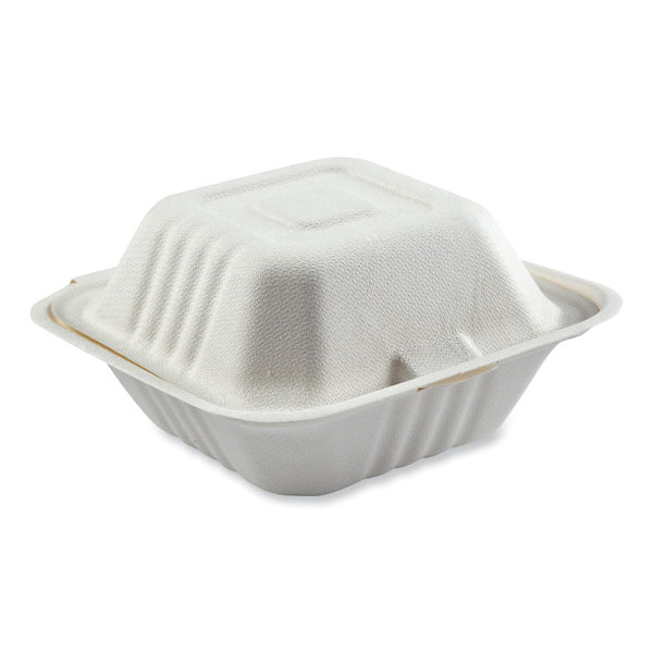 AmerCareRoyal® Bagasse PFAS-Free Food Containers. 1-Compartment, 6 x 6 x 3.19, White, Bamboo/Sugarcane, 500/Carton (RPPHL66NPFA)