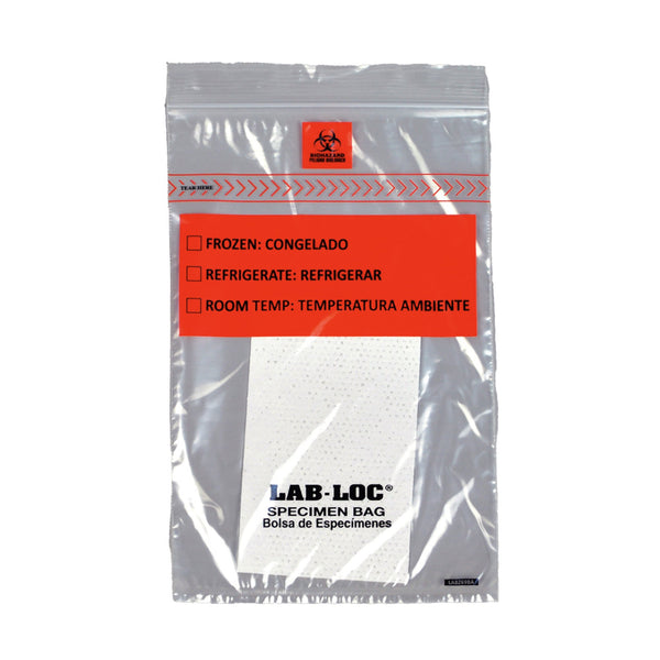 Lab-Loc® Specimen Transport Bag with Document Pouch and Absorbent Pad 6 X 9 Inch Zip Closure Biohazard Symbol / Storage Instructions NonSterile (978542_PK) 100/PK