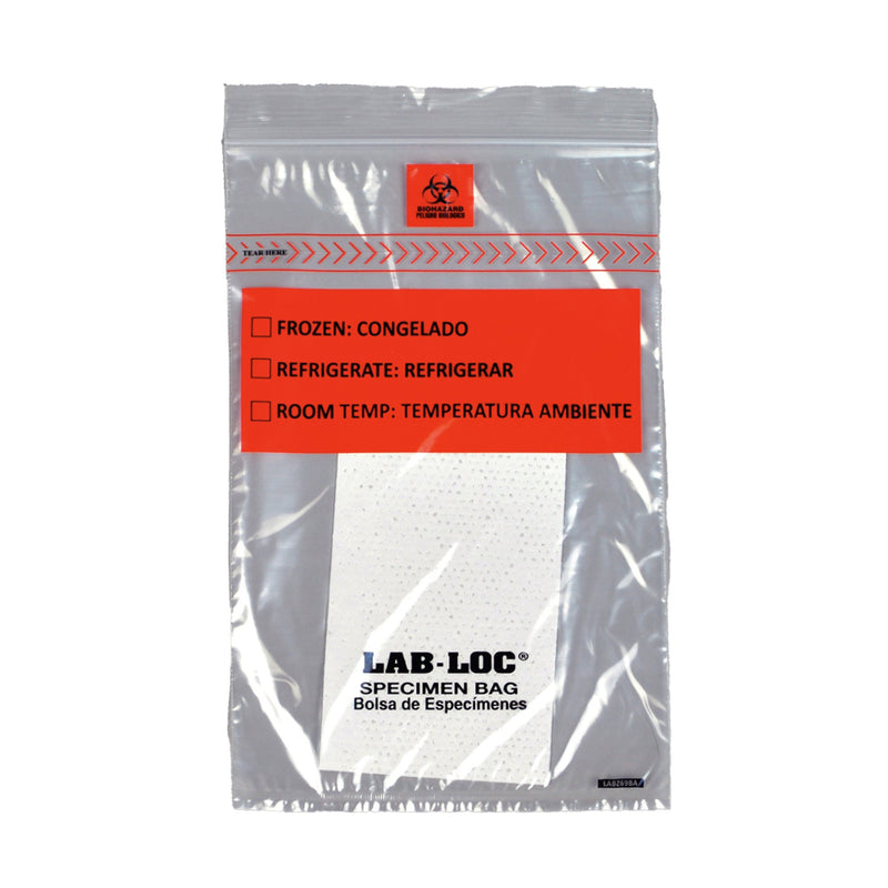 Lab-Loc® Specimen Transport Bag with Document Pouch and Absorbent Pad 6 X 9 Inch Zip Closure Biohazard Symbol / Storage Instructions NonSterile (978542_PK) 100/PK