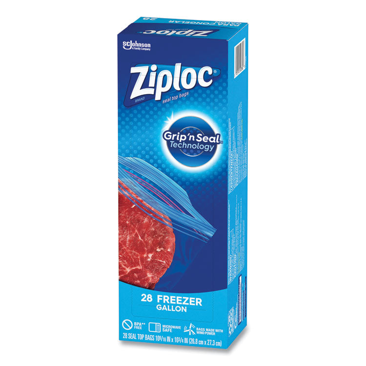 Ziploc® Zipper Freezer Bags, 1 gal, 2.7 mil, 9.6" x 12.1", Clear, 28 Bags/Box, 9 Boxes/Carton (SJN314445) Case of 9