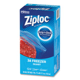 Ziploc® Double Zipper Freezer Bags, 1 qt, 2.7 mil, 6.97" x 7.7", Clear, 38 Bags/Box, 9 Boxes/Carton (SJN314444)