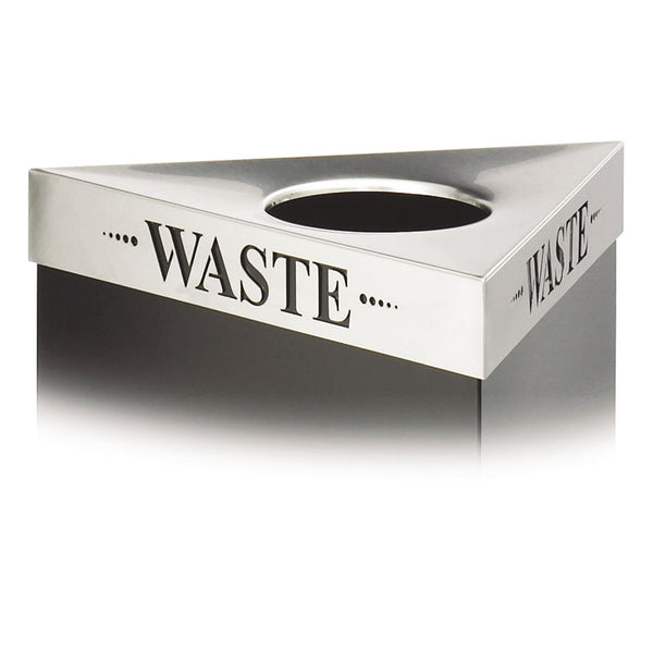 Safco® Trifecta Waste Receptacle Lid, Laser Cut "WASTE" Inscription, 20w x 20d x 3h, Stainless Steel, Ships in 1-3 Business Days (SAF9560WA)