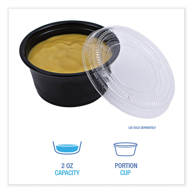 Boardwalk® Souffle/Portion Cups, 2 oz, Polypropylene, Black, 125 Cups/Sleeve, 20 Sleeves/Carton (BWKPRTN2BL) Case of 2500