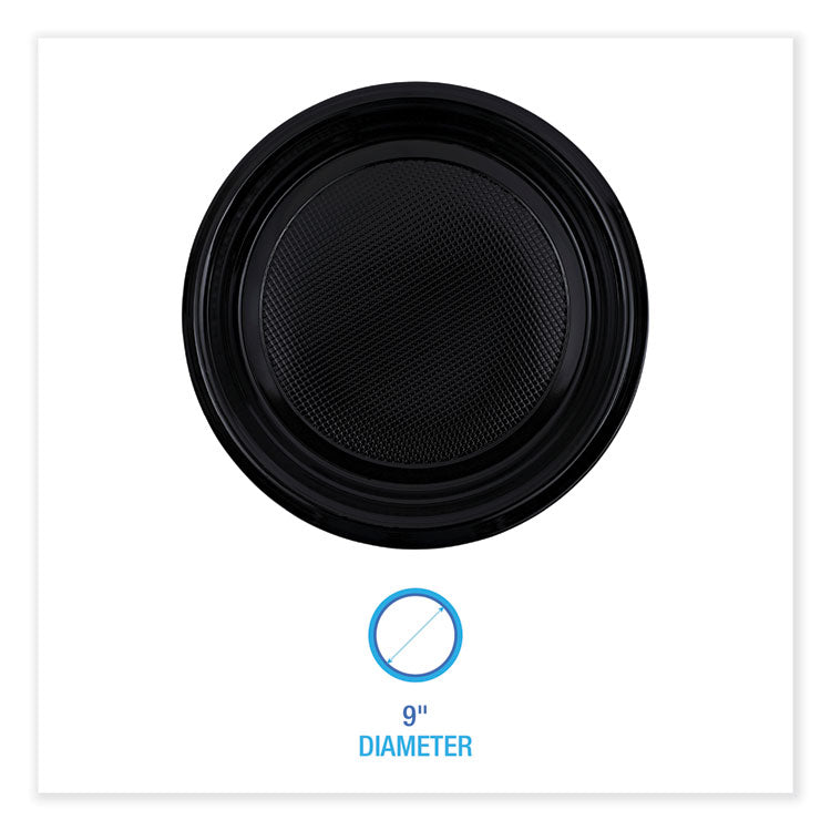 Boardwalk® Hi-Impact Plastic Dinnerware, Plate, 9" dia, Black, 500/Carton (BWKPLTHIPS9BL)