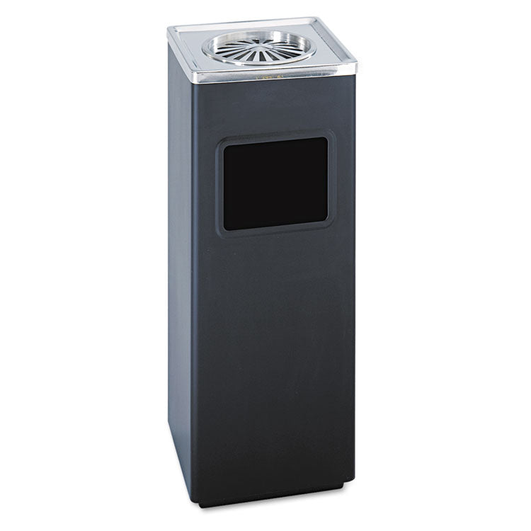 Safco® Square Ash 'N' Trash Sandless Urn, 3 gal, Stainless Steel, Black (SAF9696BL) Each