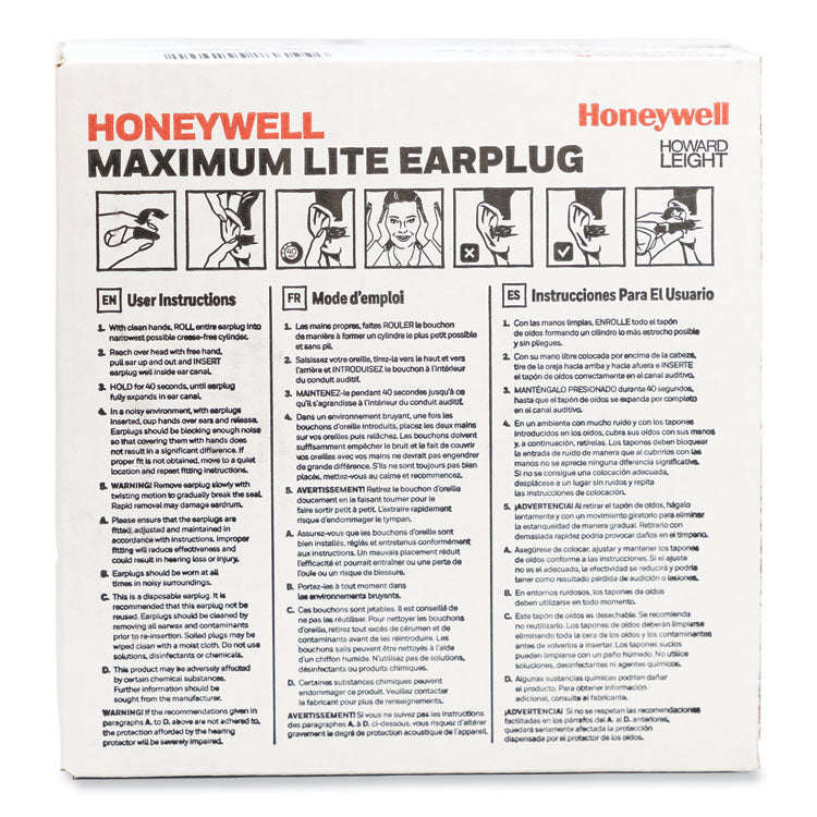 Howard Leight® by Honeywell MAXIMUM Lite Single-Use Earplugs, Cordless, 30NRR, Green, 200 Pairs (HOWLPF1) 200 Pairs